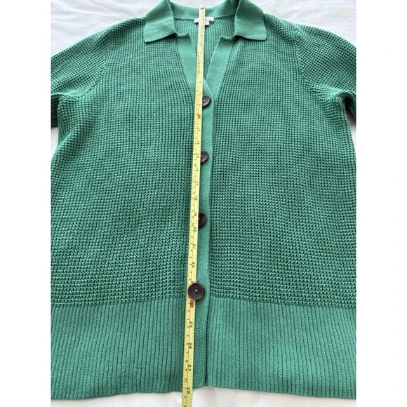 J. Jill Green Waffle Knit Collared Button Up Classic Cardigan Women's Size Med. - Picture 15 of 16